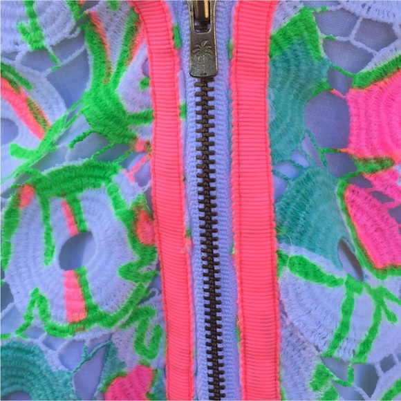 Lilly Pulitzer Rana SAND BAR BLUE Splish Neon Green Lace Dress - Picture 5 of 10